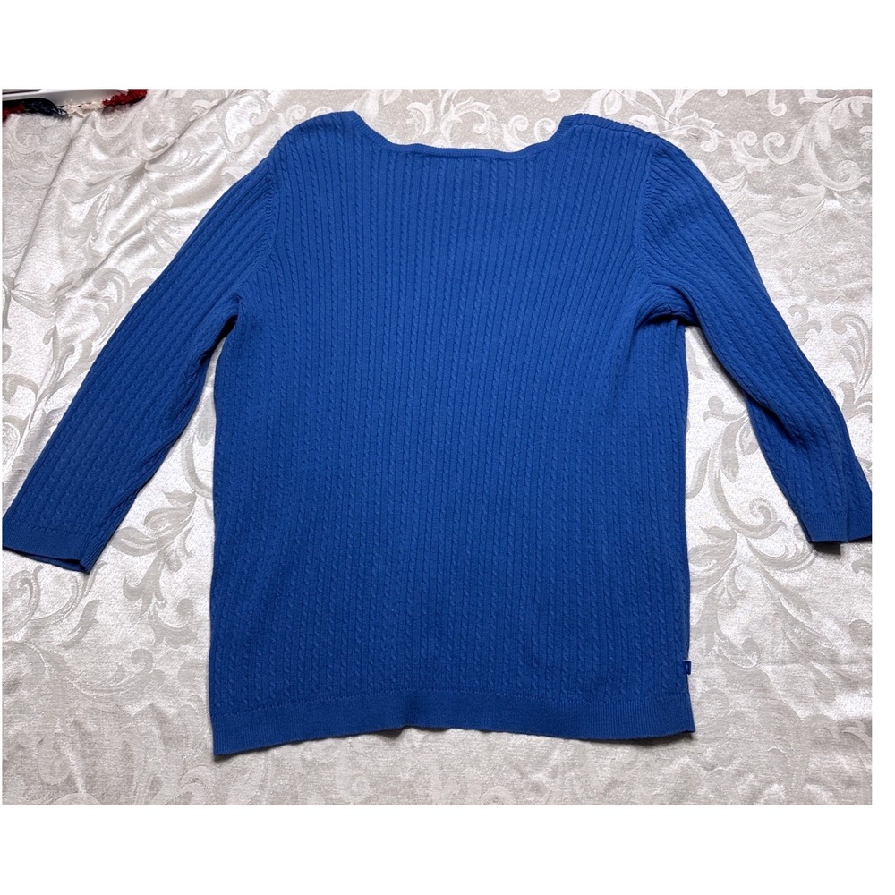 Lauren Ralph Lauren Blue Cable Knit V-Neck Cotton Sweater 1X Plus 3/4 Sleeve - Picture 5 of 5